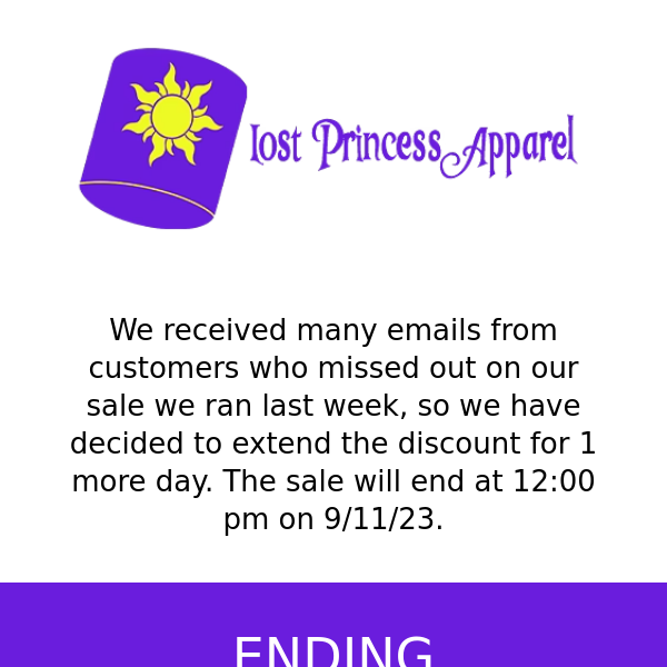 One More Day To Save...Lost Princess Apparel, Save 30% Off ALL orders of $60.00 or more automatically at Lost Princess Apparel