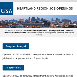 New/Current Job Opportunities in the GSA Heartland Region