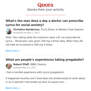 More related to "Why would my doctor prescribe me Lyrica over Xanax for anxiety?"