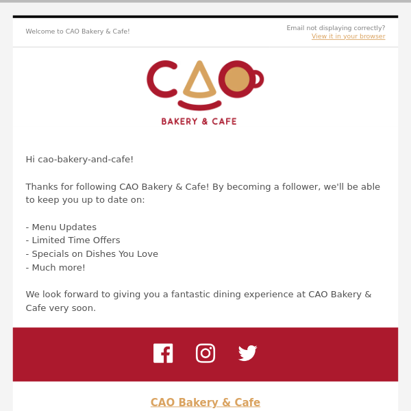Welcome to CAO Bakery & Cafe!