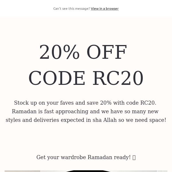 20% OFF CODE RC20