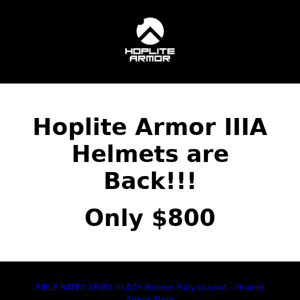 Hoplite Armor IIIA Helmets $800