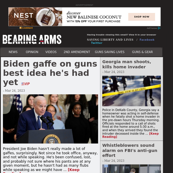 Bearing Arms - Mar 24 - Biden gaffe on guns best idea he's had yet