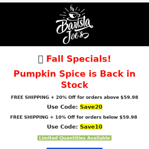 🍂 This Weekend's Fall Specials ends soon!