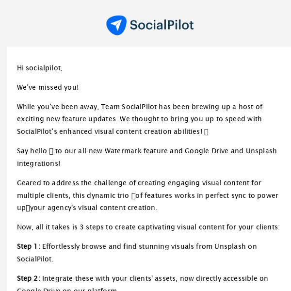 3️⃣x your content creation with GDrive, Unsplash & Image Watermarking on SocialPilot 🎇