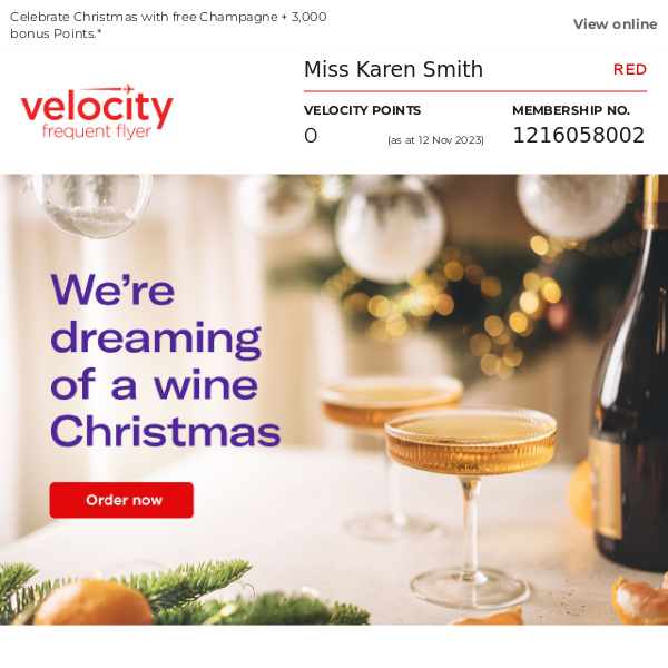 Virgin Australia, free Champagne + 3,000 Points: details inside