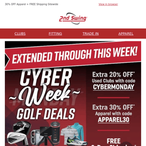 Cyber Week Deals ⛳ Save up 80% on Clubs, Tech & More + 20% OFF Used Clubs