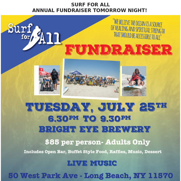 SURF FOR ALL PARTY FUNDRAISER TOMORROW NIGHT! SUMMER CAMPS! 