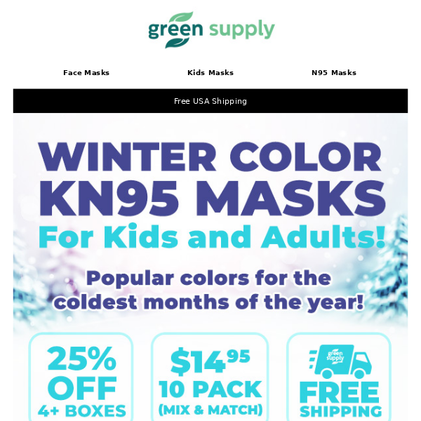 ❄️Winter KN95 Masks for Kids and Adults - Cool Colors!