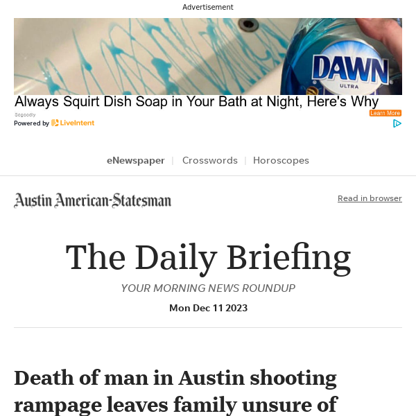 Daily Briefing: Death of man in Austin shooting rampage leaves family unsure of future