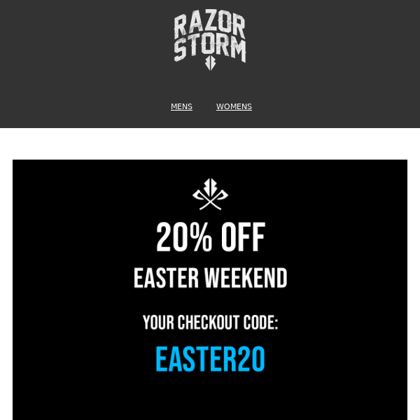 your 20% OFF Easter weekend code