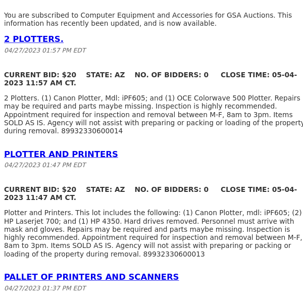 GSA Auctions Computer Equipment and Accessories Update