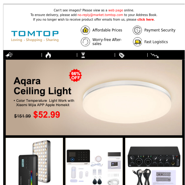 HEY! Check Today's Specials:  Lenovo Earphone $14.99, Washing Machine $39.99, Aqara Ceiling Light $52.99