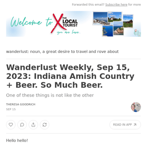 Wanderlust Weekly, Sep 15, 2023: Indiana Amish Country + Beer. So Much Beer.