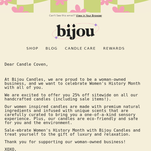 Celebrate Women's History w/25% off Bijou Candles!
