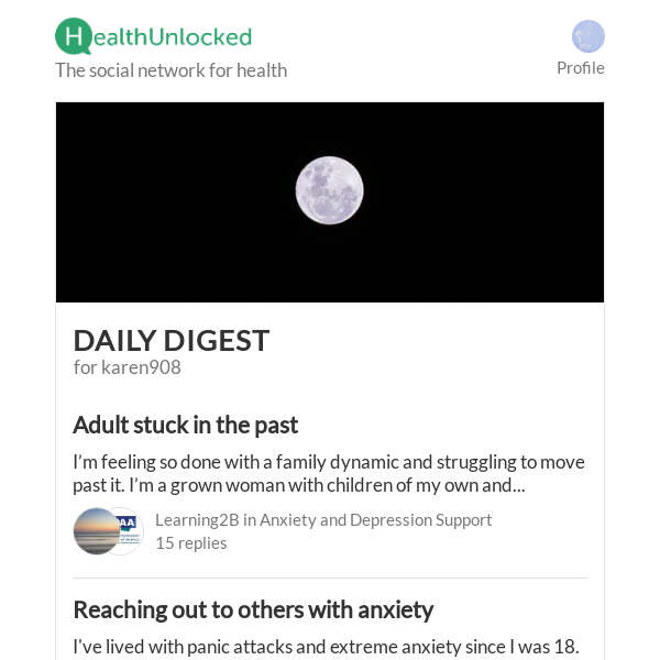 "Adult stuck in the past " and 11 more from HealthUnlocked