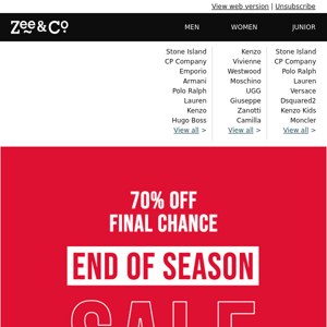 FINAL CHANCE: 70% off end of season sale