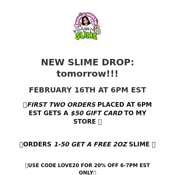 FREE SLIME + FIRST ORDERS WINS $50 GIFT CARD🎉👀
