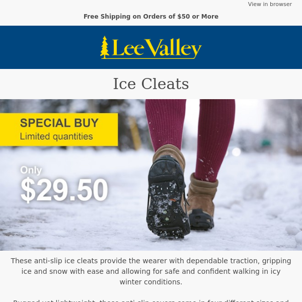 Special Buy — Ice Cleats for Winter Traction – $29.50