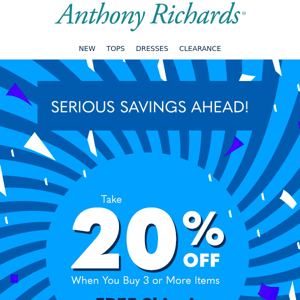 Serious Savings Ahead! Take 20% off + Free Shipping