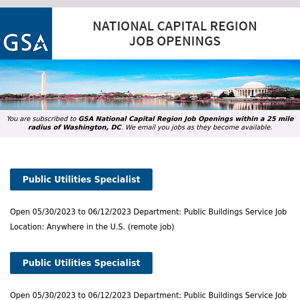 New/Current Job Opportunities in the GSA National Capital Region