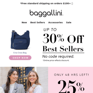 Only 48 Hrs Left 🔔 25% off Crossbody Baggs + up to 30% off Best Sellers