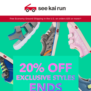 Final Hours! Save 20% on styles ONLY available at See Kai Run!