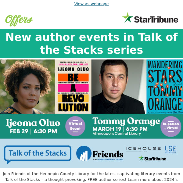 New author events in Talk of the Stacks series