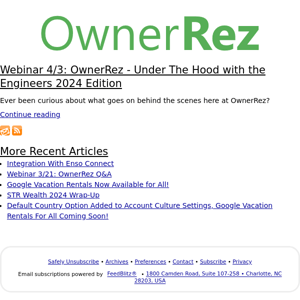 The OwnerRez Blog - Webinar 4/3: OwnerRez - Under The Hood with the Engineers 2024 Edition