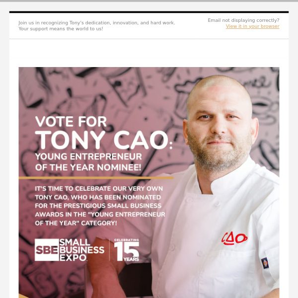 Vote for Tony Cao for Young Entrepreneur of the Year: Your Vote Matters!
