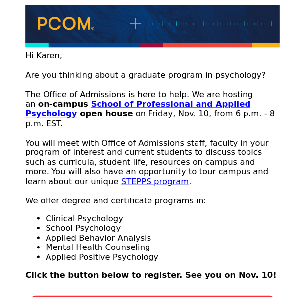 Register for PCOM School of Professional & Applied Psychology open house