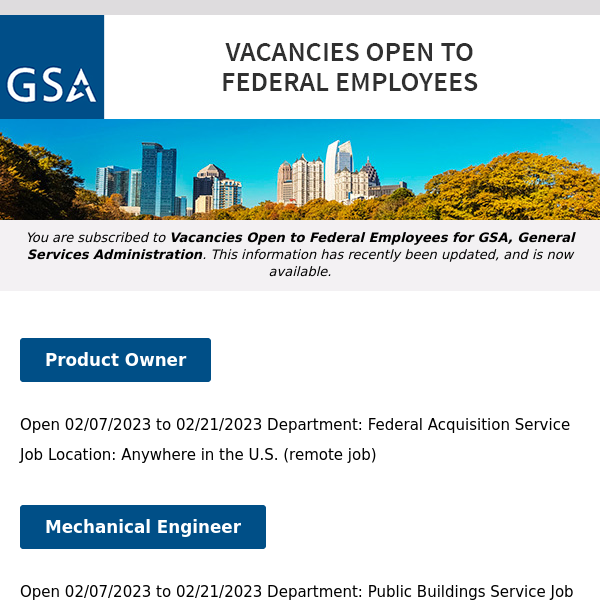 New/Current Job Opportunities at GSA Open to All Federal Employees & Special Appointment Eligibles