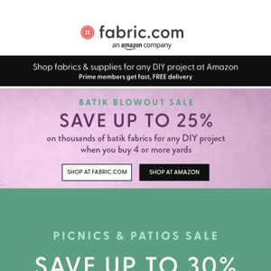 Up to 25% off Batiks - Stock up & Save