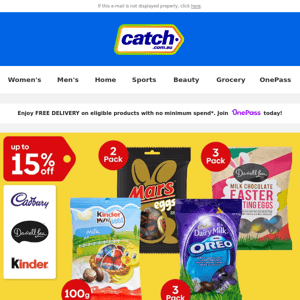 Choc up for EASTER - Up to 15% off Cadbury, Kinder, Darrell Lea