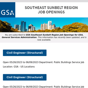 New/Current Job Opportunities in the GSA Southeast Sunbelt Region