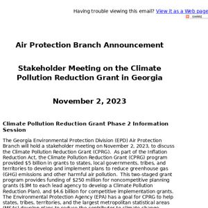 🌍 Georgia's Climate Pollution Reduction Grant Stakeholder Meeting Announcement