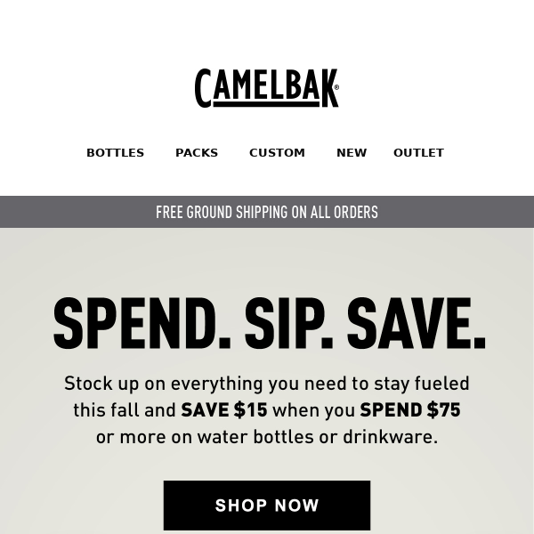 Spend $75 on Drinkware and Bottles, Get $15 Off