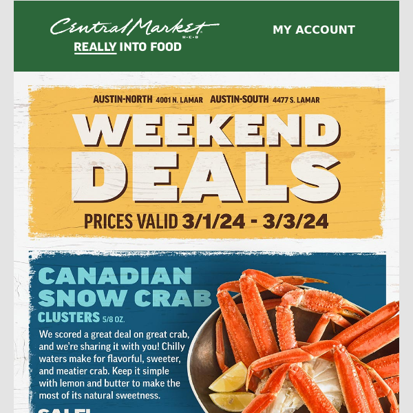 🚨 3 Days Only! $3.99/lb. Canadian Snow Crab Clusters, $7.99/lb. Marinated Sirloin, and More!