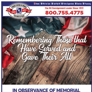 PPL Motor Homes will be Closed Tomorrow In Observance of Memorial Day!