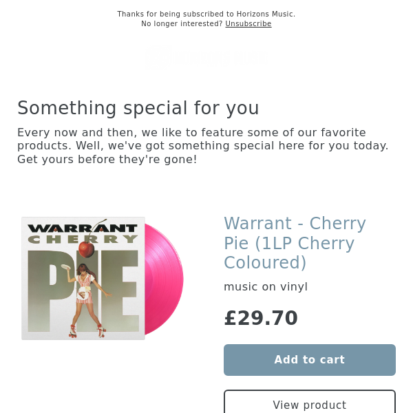 SOLD OUT ON PREORDER! LAST HERE! Warrant - Cherry Pie (1LP Cherry Coloured)