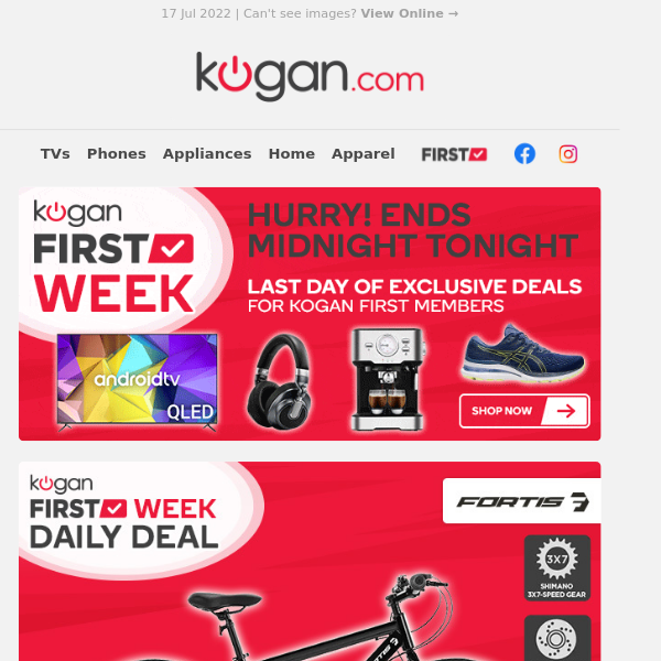 Final Day! Huge Deals on Furniture, Handbags & More. Hurry, Kogan First Week Ends Midnight Tonight!