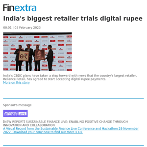 Finextra News Flash: India's biggest retailer trials digital rupee