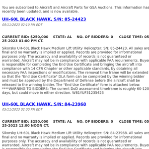 GSA Auctions Aircraft and Aircraft Parts Update