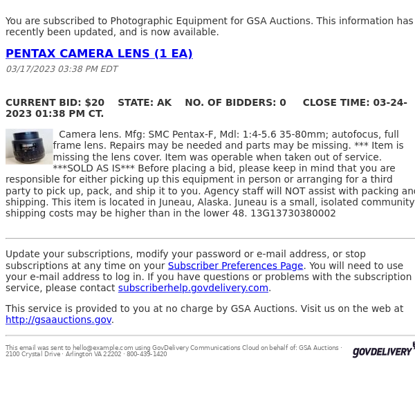 GSA Auctions Photographic Equipment Update