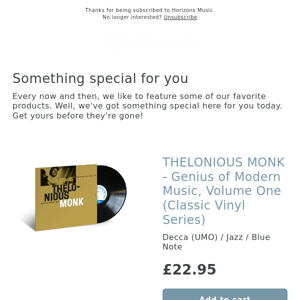 OUT NEXT WEEK! THELONIOUS MONK - Genius of Modern Music, Volume One (Classic Vinyl Series)