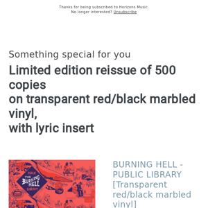 Burning Hell - Public Library LP Ltd Red and Black Marbled Vinyl version