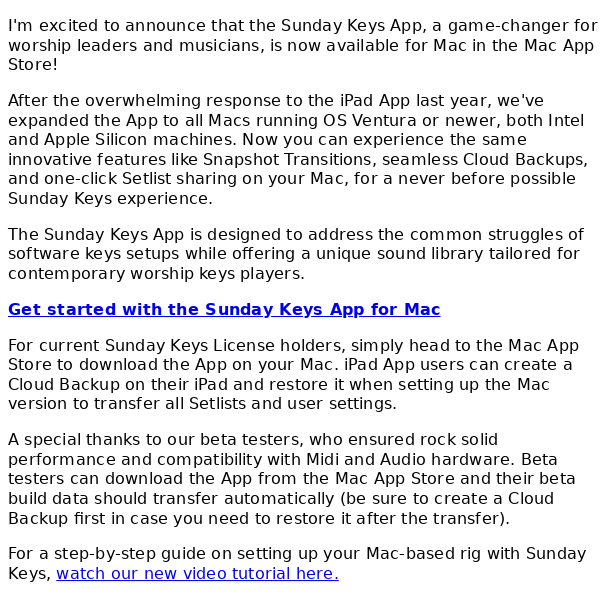 Sunday Keys App for Mac