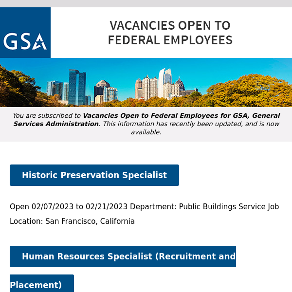 New/Current Job Opportunities at GSA Open to All Federal Employees & Special Appointment Eligibles