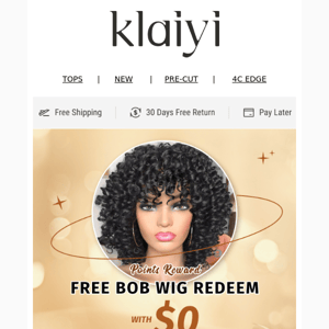 Rewards: Free Wig Redeem with $0