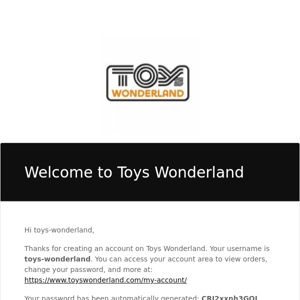 Your Toys Wonderland account has been created!